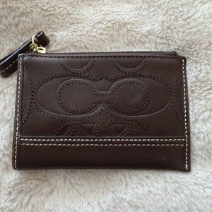 Brown Leather Coach Signature "C" Card Wallet